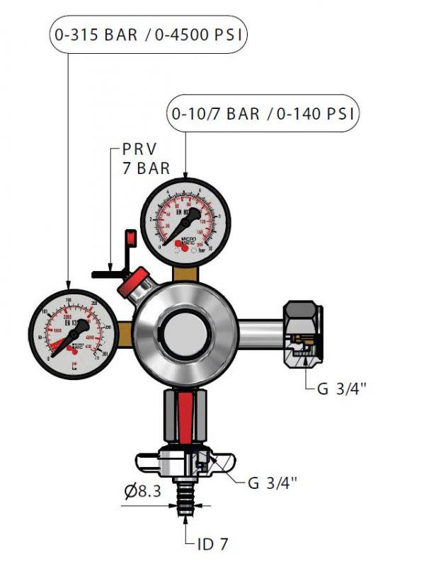 Redukční ventil na CO2 791-848, 0-10/7 bar