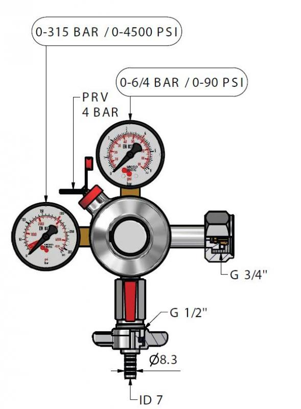 Redukční ventil na CO2 791-958, 0-6/4bar