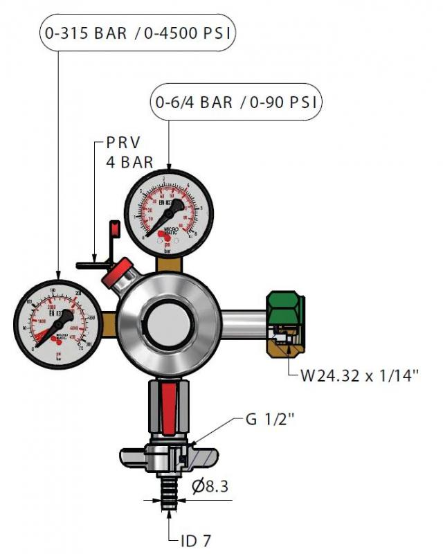 Redukční ventil na dusík 791-961, 0-6/4 bar